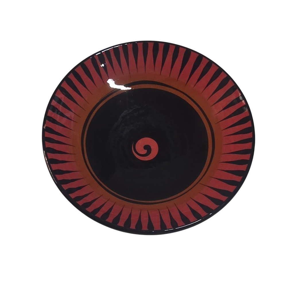 Hand Painted Terracotta Pottery Bowl Sunburst Spiral Southwestern Folk Art Red